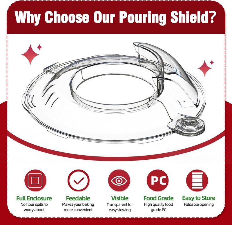 JAYOBGO Pouring Shield for KitchenAid Tilt Head 4.5-5QT Mixer,Fit for Stainless Steel Bowls (Only),Food Grade Pouring Shield Mixers Bowl Cover Splash Guard for Kitchen aid Accessories and Attachments,Upgraded - Image 4